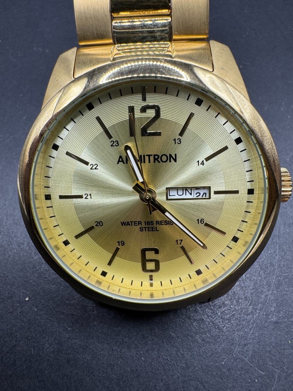 Armitron Gold Tone Stainless Steel Day & Date Watch 20/5496GP 43.8mm Working